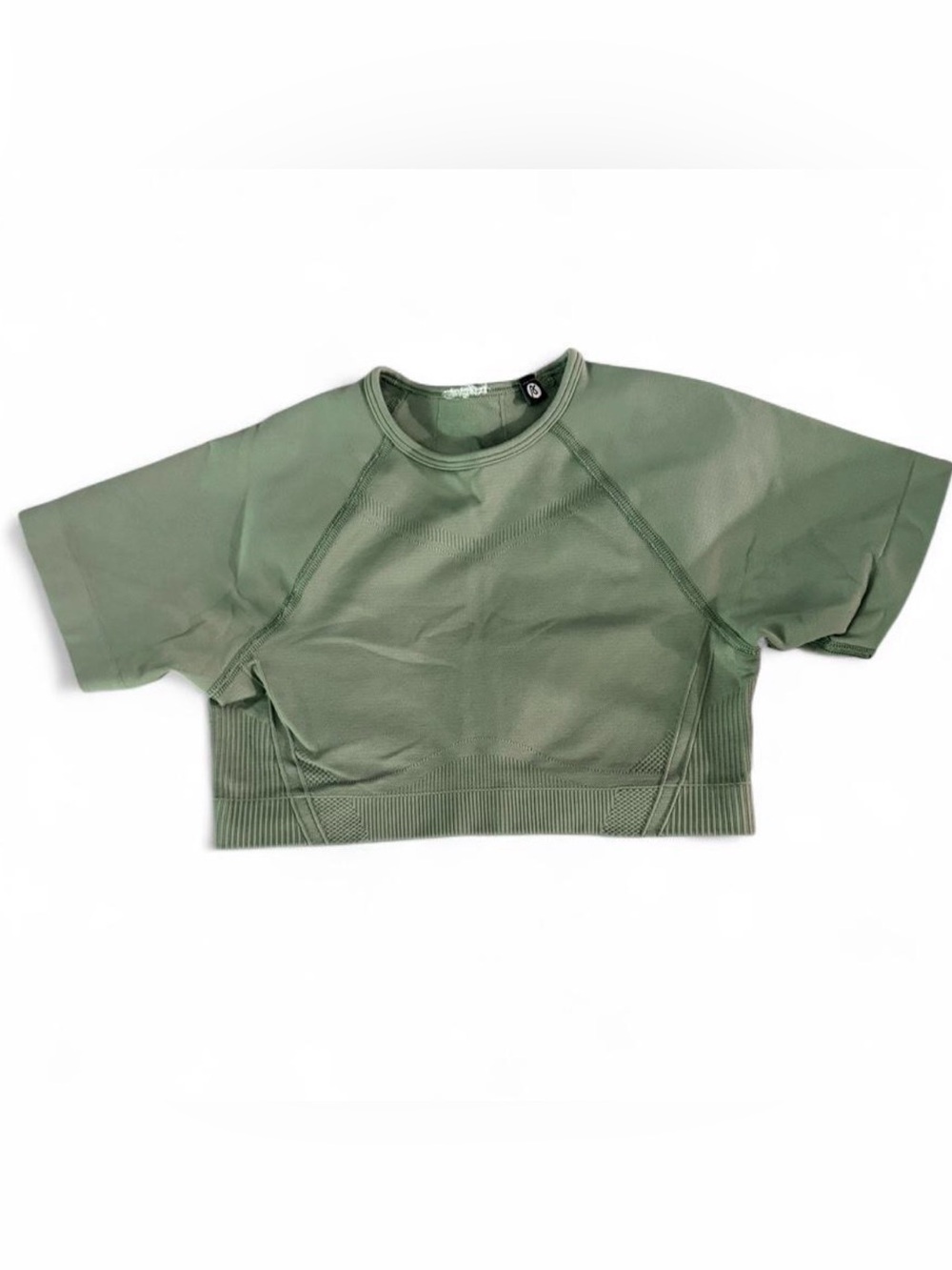 (820–11) AYBL Sage Green Seamless Short Sleeve Cropped Active Top Extra Small